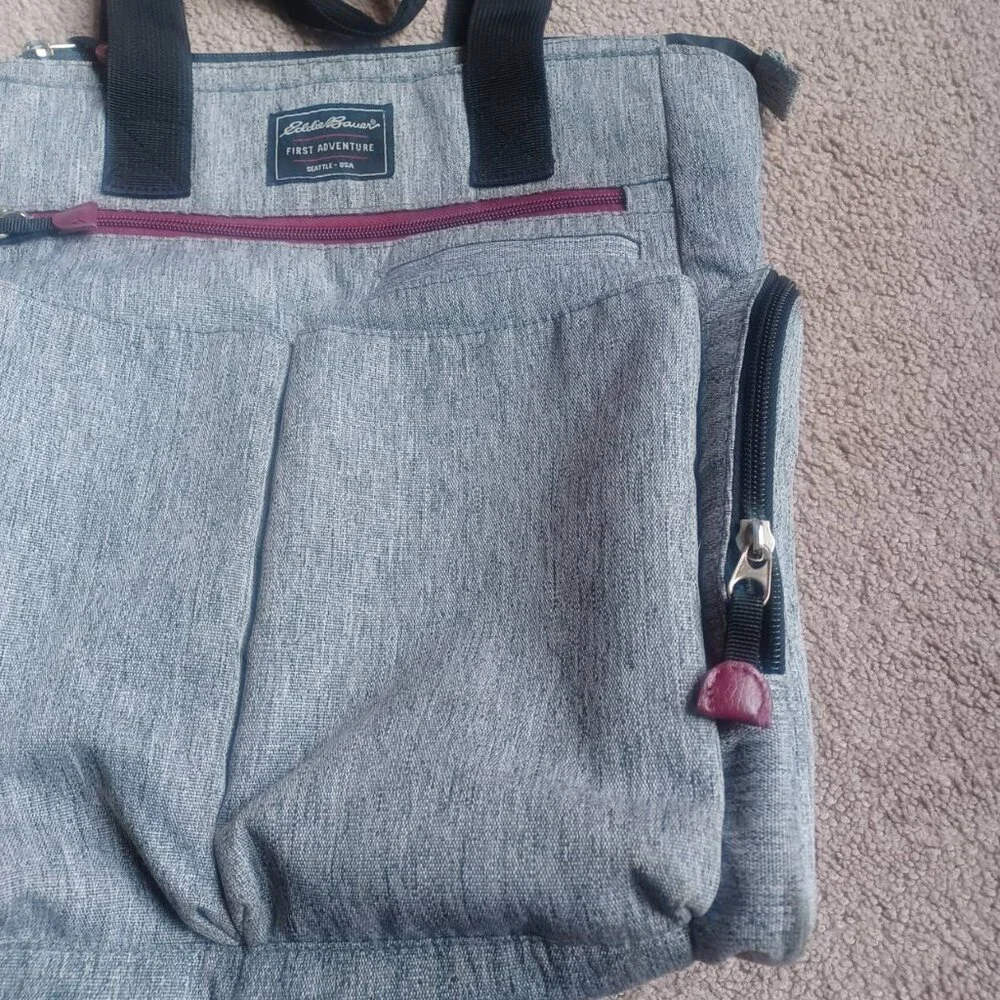 Eddie Bauer First Adventure Diaper Shoulder Bag‎ Heather Grey Black Accents